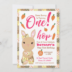 Cute Bunny Birthday Invitation for Girl Kaart