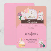 Cute Bunny Birthday Invitation Kaart (Voorkant / Achterkant)