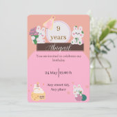 Cute Bunny Birthday Invitation Kaart (Staand voorkant)