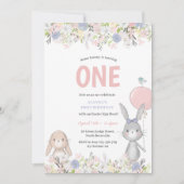 Cute Bunny Birthday Invitation Kaart (Voorkant)