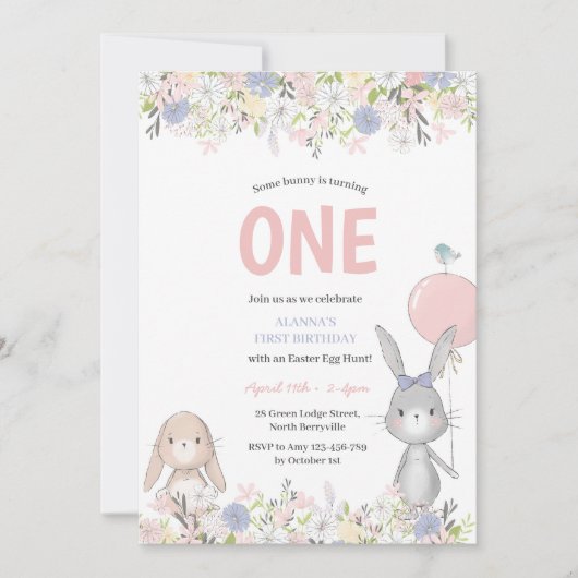Cute Bunny Birthday Invitation Kaart (Voorkant)