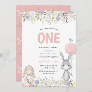 Cute Bunny Birthday Invitation Kaart
