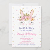 Cute Bunny Birthday Invitations Girls Rabbit Kaart (Voorkant)