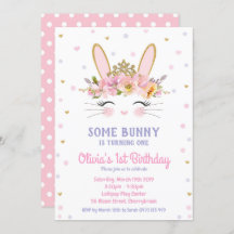 Cute Bunny Birthday Invitations Girls Rabbit