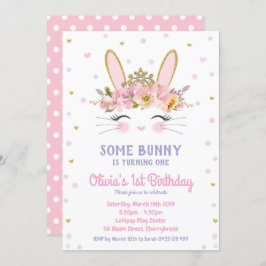 Cute Bunny Birthday Invitations Girls Rabbit Kaart