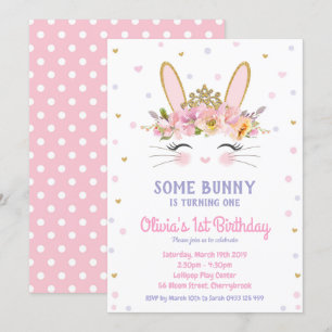 Cute Bunny Birthday Invitations Girls Rabbit Kaart