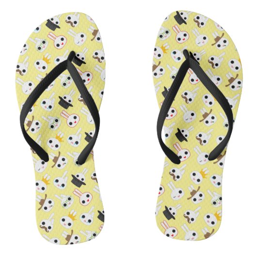 Cute Bunny Bits Emotes Pattern Pastel Yellow Teenslippers (Voetbed)