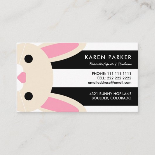 Cute Bunny Black Stripes Mammie Card Contactkaartje (Voorkant)