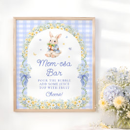 Cute Bunny Blauwe Baby Shower Mom-osa Bar Poster