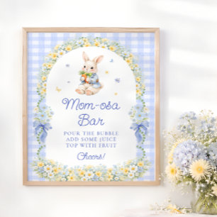 Cute Bunny Blauwe Baby Shower Mom-osa Bar Poster