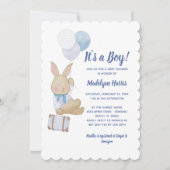 Cute Bunny Blue Balloons zijn een Baby shower Kaart (Voorkant)