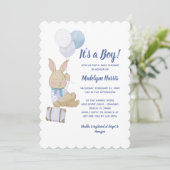 Cute Bunny Blue Balloons zijn een Baby shower Kaart (Staand voorkant)