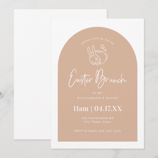Cute Bunny Blush Pink Arch Easter Brunch Kaart (Voorkant / Achterkant)
