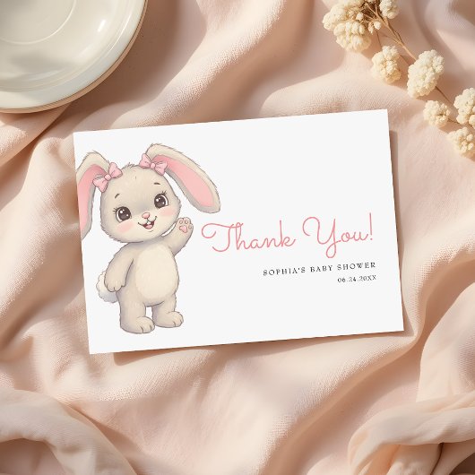 Cute Bunny Blush Pink Girl Baby Shower Bedankkaart