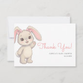 Cute Bunny Blush Pink Girl Baby Shower Bedankkaart (Voorkant)
