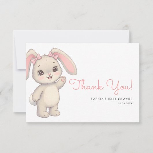 Cute Bunny Blush Pink Girl Baby Shower Bedankkaart (Voorkant)