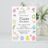 Cute Bunny Border Easter Invitation Egg Hunt Kaart (Staand voorkant)