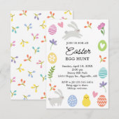 Cute Bunny Border Easter Invitation Egg Hunt Kaart (Voorkant / Achterkant)