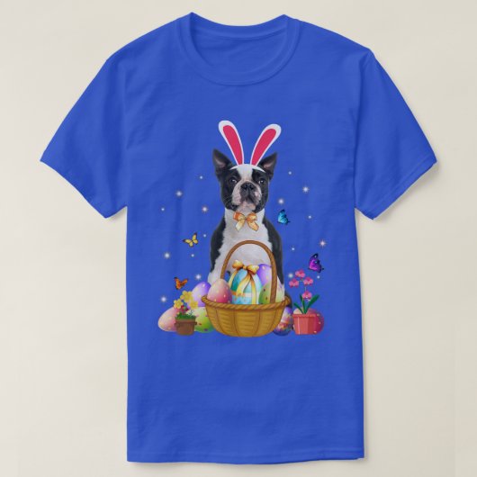 Cute Bunny Boston Terrier Dog Easter Eggs Basket E T-shirt (Design voorkant)