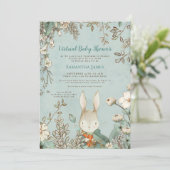 Cute Bunny  Botanical Virtual Baby shower Kaart (Staand voorkant)