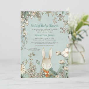 Cute Bunny  Botanical Virtual Baby shower Kaart