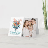 Cute Bunny Bouquet Paasfoto Feestdagen Kaart (Voorkant)