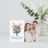 Cute Bunny Bouquet Paasfoto Feestdagenkaart (Staand voorkant)