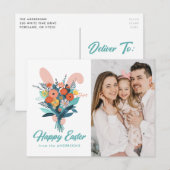 Cute Bunny Bouquet Paasfoto Feestdagenkaart (Voorkant / Achterkant)