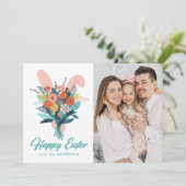 Cute Bunny Bouquet Paasfoto Feestdagenkaart (Staand voorkant)