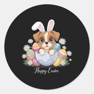 Cute Bunny Boxer Dog Floral Easter Eggs Sket Dog P Ronde Sticker
