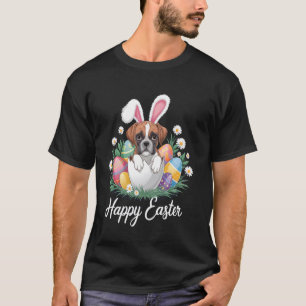 Cute Bunny Boxer Hond Bloemrijke Paaseieren Mand H T-shirt