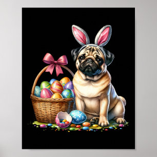 Cute Bunny Boxer Hond Bloemrijke Paaseieren Sket H Poster