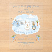 Cute Bunny Boy Clothesline Baby Shower  Acryl Uitnodigingen (Voorkant)
