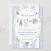 Cute Bunny Boy Clothesline Baby Shower Bedankkaart (Voorkant)