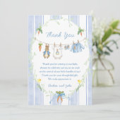 Cute Bunny Boy Clothesline Baby Shower Bedankkaart (Staand voorkant)