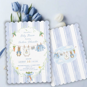 Cute Bunny Boy Clothesline Baby Shower Kaart