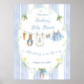 Cute Bunny Boy Clothesline Baby Shower Welcome Poster (Voorkant)