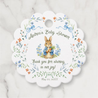 Cute Bunny Boy Floral Blue Bow Baby Shower  Bedankjes Labels