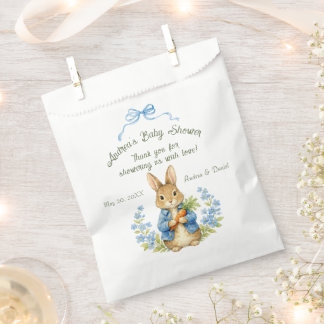 Cute Bunny Boy Floral Blue Bow Baby Shower  Bedankzakje