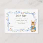 Cute Bunny Boy Floral Blue Bow Diaper Raffle Informatiekaartje (Voorkant)