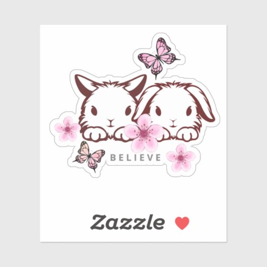 Cute Bunny Butterfly Cherry Blossom Laptop Sticker (Vel)