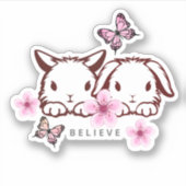 Cute Bunny Butterfly Cherry Blossom Laptop Sticker (Voorkant)