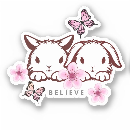 Cute Bunny Butterfly Cherry Blossom Laptop Sticker (Voorkant)