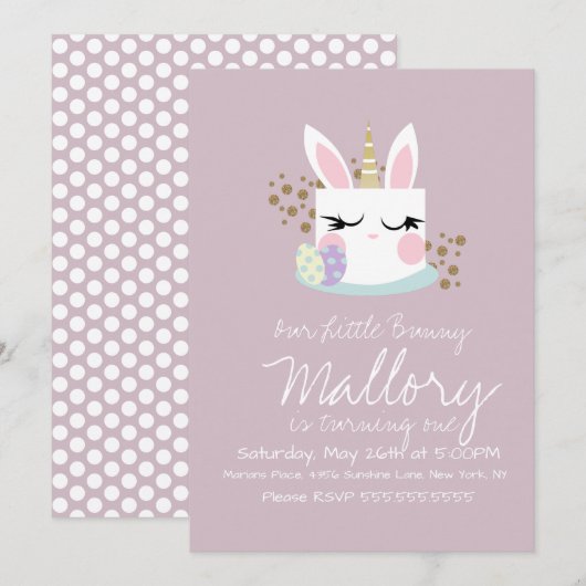 Cute Bunny Cake Unicorn Paasfeest 1ste verjaardag Kaart (Voorkant / Achterkant)