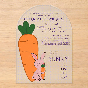 Cute Bunny & Carrot Baby Shower Acryl Uitnodigingen