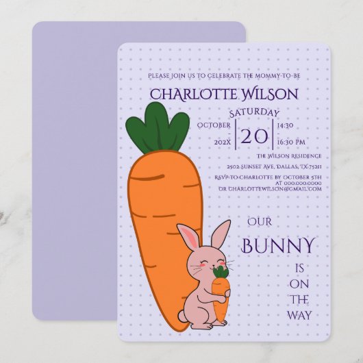 Cute Bunny & Carrot Baby Shower Kaart (Voorkant / Achterkant)