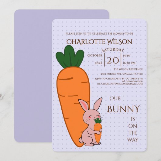 Cute Bunny & Carrot Baby Shower Kaart (Voorkant / Achterkant)