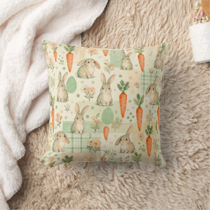 Cute Bunny & Carrot Cottage Patroon (1) Kussen