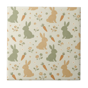 Cute Bunny & Carrot Cottage Patroon (4) Tegeltje