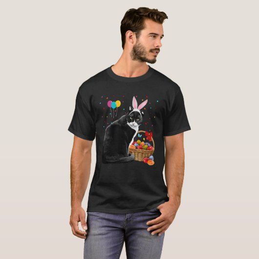 Cute Bunny Cat With Easter Egg Basket Happy Easter T-shirt (Voorkant volledig)